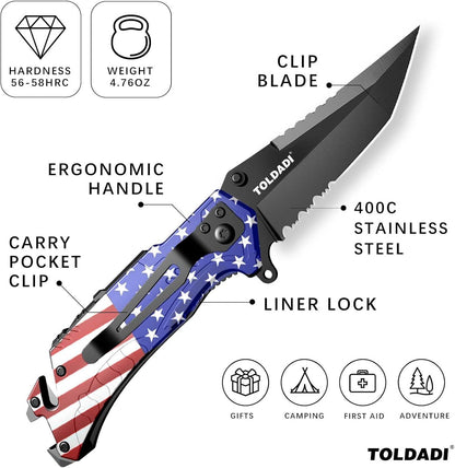 Pocket Knife With Clip, Folding Knife, Pocket Knife for Men,Sharp Hiking Camping Fishing Work Outdoor Survival Men knives