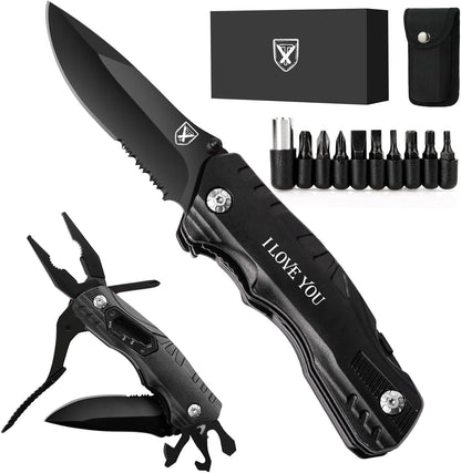 9 in 1 Multi-Tool Pocket Folding Blade Knife - Tactical Survival Rescue Gear Repair Equipment for Outdoor Camping and Emergency Situations