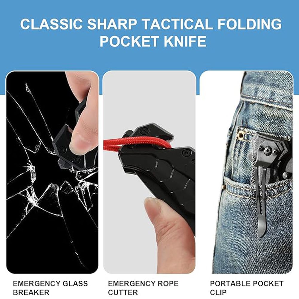 Folding Pocket Knife, Seat Belt Cutter, Multi-Functional Emergency Tool For Men And Women, Tactical Knife With Window Breaker