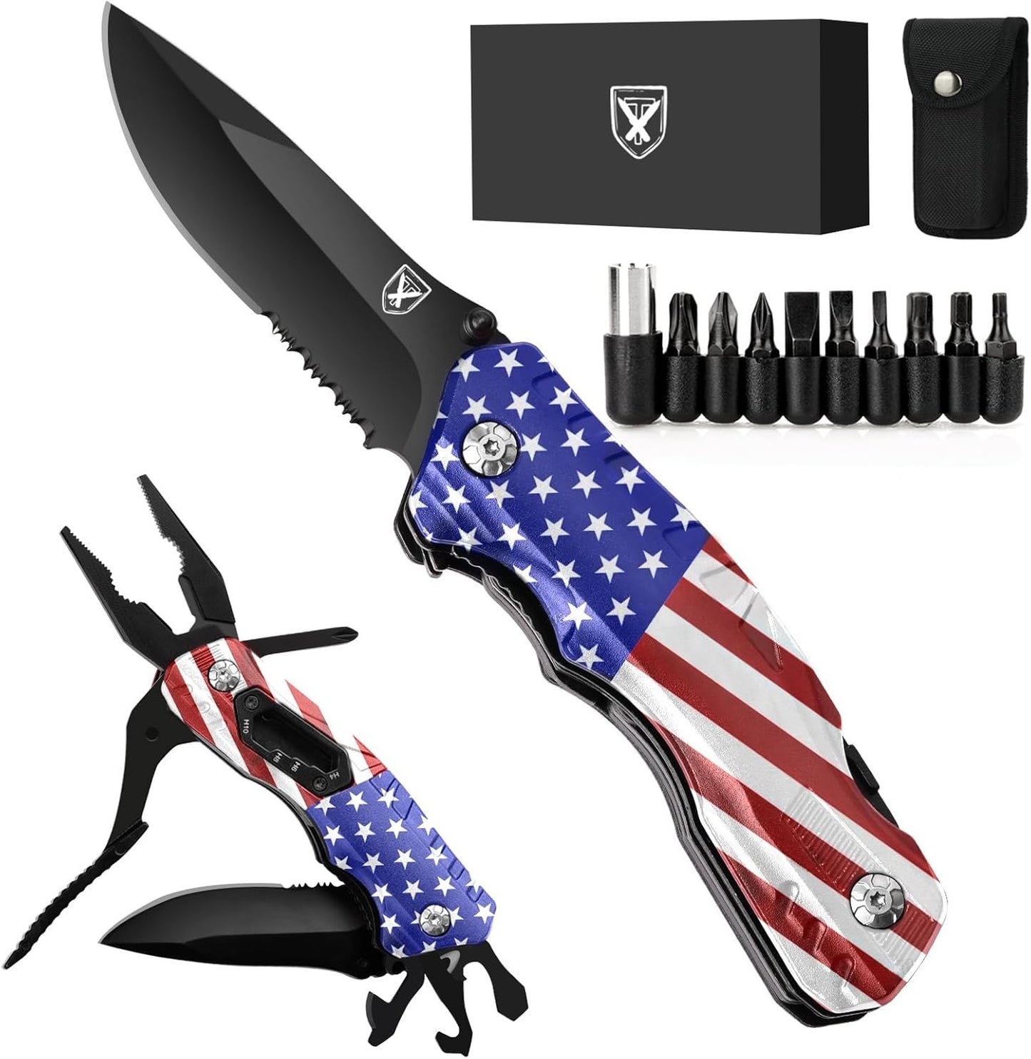 9 in 1 Multi-Tool Pocket Folding Blade Knife - Tactical Survival Rescue Gear Repair Equipment for Outdoor Camping and Emergency Situations