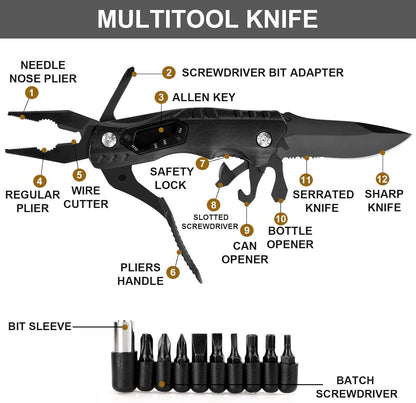 9 in 1 Multi-Tool Pocket Folding Blade Knife - Tactical Survival Rescue Gear Repair Equipment for Outdoor Camping and Emergency Situations