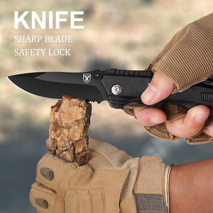 9 in 1 Multi-Tool Pocket Folding Blade Knife - Tactical Survival Rescue Gear Repair Equipment for Outdoor Camping and Emergency Situations