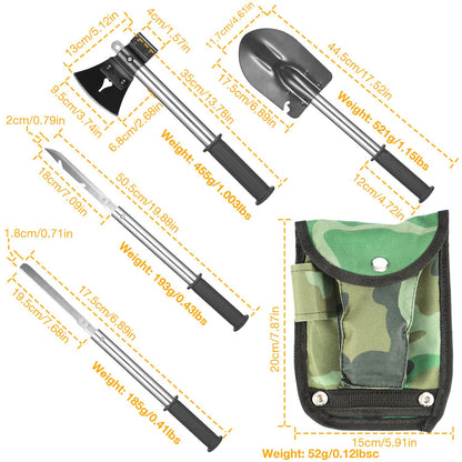 6-in-1 Multi Tool Survival Kit Shovel Knife Axe Saw Nail Puller w/ Pouch Outdoor Gear Camping