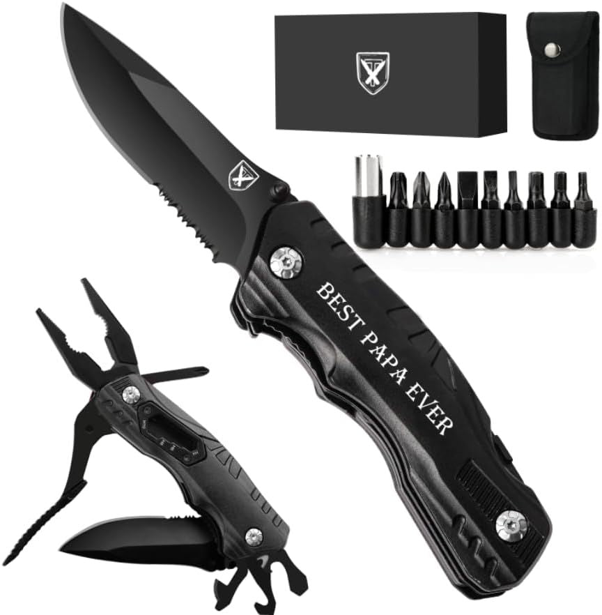 9 in 1 Multi-Tool Pocket Folding Blade Knife - Tactical Survival Rescue Gear Repair Equipment for Outdoor Camping and Emergency Situations